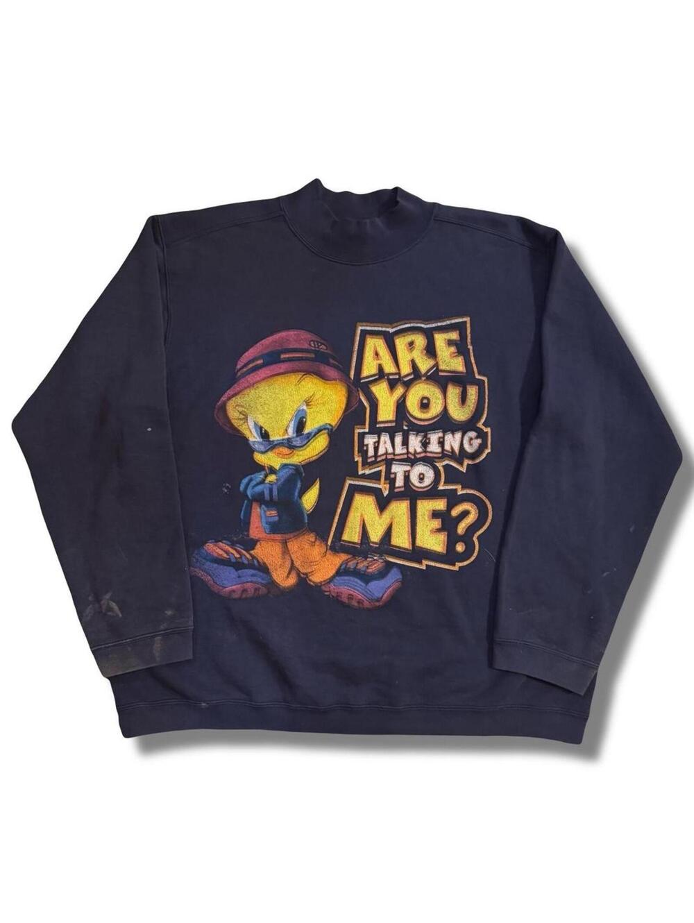 Vintage 90s / y2k Swagged out Tweety Bird Looney Tunes navy crewneck sweatshirt